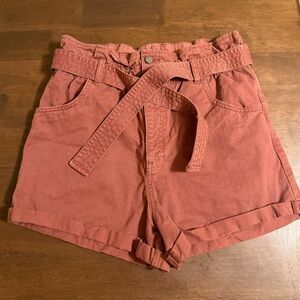 Abercrombie & Fitch High Waist Paperbag Shorts in Rust